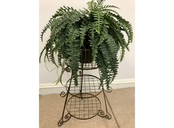 LARGE 3 Tier Brass Topiary Stand With DESTINCTIVE DESIGNS Faux Fern Almost 4 Ft Tall!