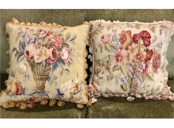 Pair Of Aubusson Style Large Tapestry Decorative Pillows