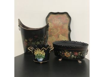 Fantastic TOLEWARE Trio And Floral Tray