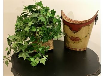 Toleware Bucket And Faux Ivy Plant