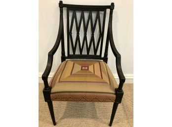 Black Open Back George III Style Wood Chair With Custom Upholstery And Nailhead Trim