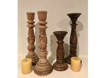 4 Unique Beautifully Carved Wooden Candle Holders