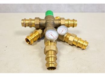 Pair Of 3/4' Union Press Mixing Valve W/ Temperature Gauge