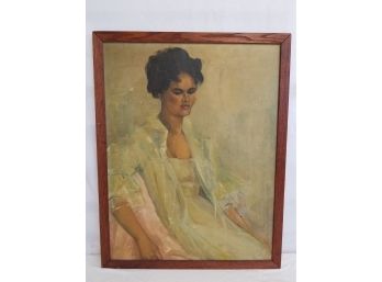 Vintage Framed Portrait Of A Woman Oil Painting