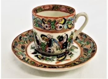 Antique 1850's Thousand  Butterflies Chinese Export Demitasse Cup And Saucer