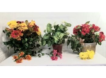 Three Potted Artificial Floral Arrangements