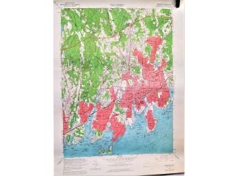 Vintage 1960 Stamford Quadrangle CT.  US Geological Topographic Map #5