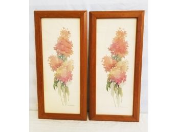 Two Vintage Framed Rosalind Oesterle Floral Still Life Watercolor Prints