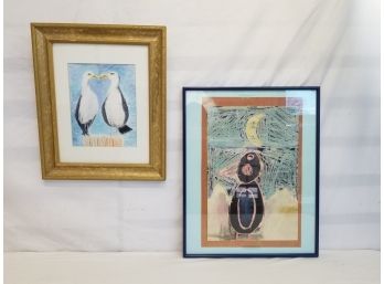 Two Framed Seagulls Bird Wall Art