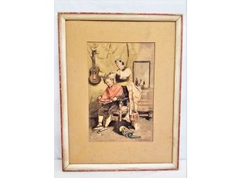 Antique Framed Print 'the Spanish Barber ' By Charles Reinhart Published Circa 1893