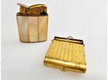 Vintage 1950's  Evans Mother Of Pearl  Lighter & Matchbook Holder