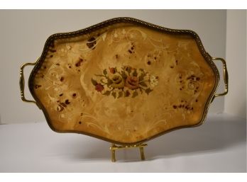 Mid Century Inlaid Wood Serving Tray Floral