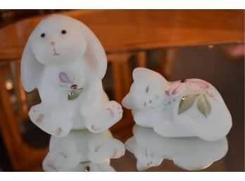 Fenton Hand Painted Bunny And Cat
