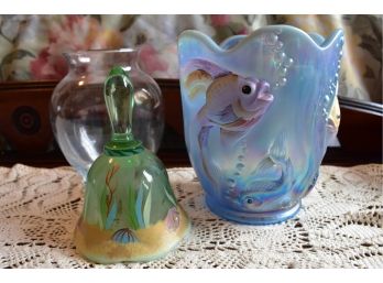Fenton Handpainted Art Glass Vase And Bell