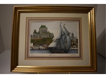 Bluenose Chateau Frontenac Quebec City Hand Tinted Engraved Print