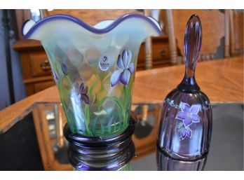 Designer Showcase Fenton Handpainted Vase And Bell