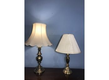 2 Brass Lamps 32' And 25' Some Scratches And One Looks Bent- Working Condition