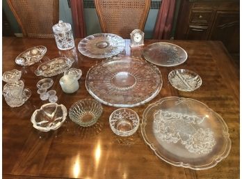 Lot Of Crystal Cut Glass - Serveware, Cakestand, Clock And More