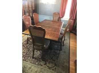 Gorgeous Wood Table W/ Pads And 6 Cane Back Chairs With Tapestry Fabric 84x43-1/2x29