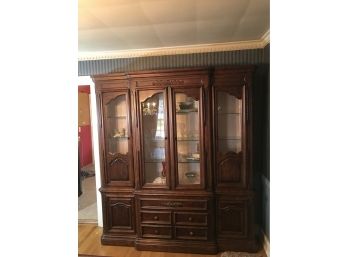 Beautiful! Dark Wood China Cabinet With Wire & Glass Doors. 75x16x82