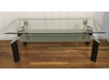 Contemporary Beveled Glass Table, Black Leg