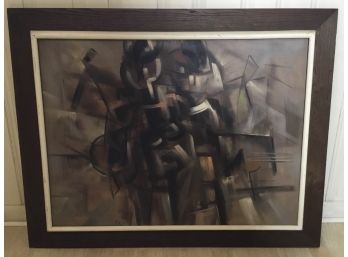 Signed Kajan Oil Contemporary Abstract, Double Wood Frame