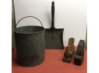 Antique Wooden Planes, Shovel & Steel Bucket