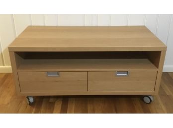Rolling 2 Drawer, Open Low Entertainment Cabinet