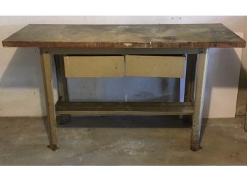 Industrial Work Bench With Cork Wood Top