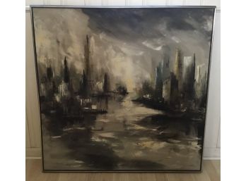 Large Oil On Canvas Abstract Signed Satyx