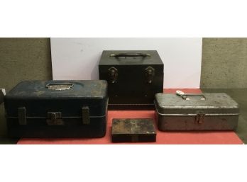 4 Vintage Metal Tool Boxes With Tools