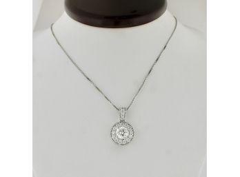 **CERTIFIED** 14k White Gold Certified Round Diamond Pendant Necklace .92 TCW