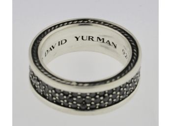 David Yurman Three Row Band Men's Ring In Sterling Silver With Pave' Black Diamonds