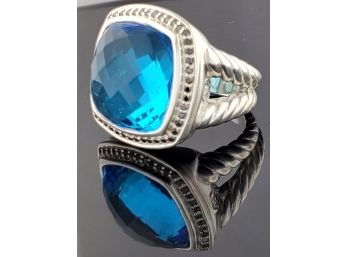 David Yurman Albion Ring With Blue Topaz And Diamonds, 14mm