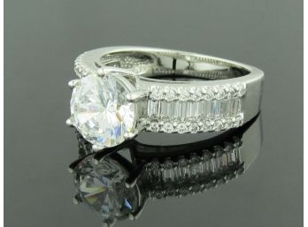 Rhodium Plated Sterling Silver Engagement Ring