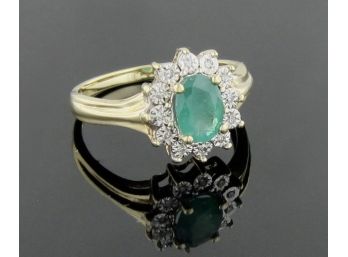10k Yellow Gold Emerald And Diamond Ring
