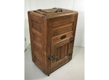 Fabulous Small Antique Golden Oak ICE BOX By Belding - Hall - This Is BEST Size - Use For Bar Or WHATEVER !