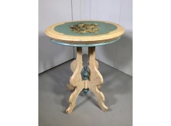 Very Cute Small Antique Cottage Style Table GREAT Cream & Blue Paint - Very Stable - Nice Piece !