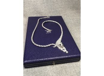 Incredible Sterling Silver / 925 Panther Designer Style Necklace In The Style Of Cartier ALL STERLING SILVER