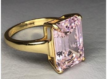 Fantastic Sterling Silver / 925 Cocktail Ring With 14k Gold Overlay With Large Cushion Cut Pink Tourmaline