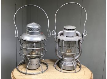 Two Awesome Antique / Vintage Railroad Lanterns - LEHIGH VALLEY Railroad & PENNSYLVANIA Railroad - Two For One