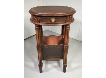 Lovely Antique Style Leather Top One Drawer Stand - Excellent Condition - Nice Accent Piece - BALLARD DESIGNS