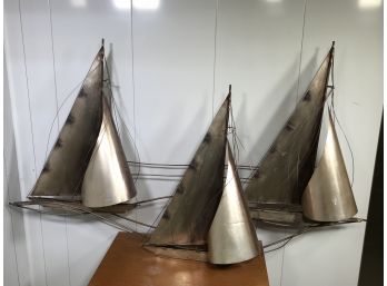 Incredible Vintage MCM / Midcentury / Retro Wall Sculpture Of Sailboats Signed & Dated CURTIS JERE 1977