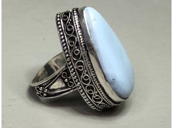 Fantastic Sterling Silver / 925 Cocktail Ring With Blue Opal Owyhee - BEAUTIFUL & Unusual Ring - WOW !