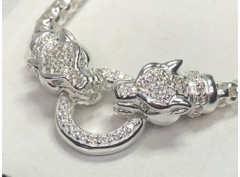 Fabulous All Sterling Silver / 925 Necklace With Panther Heads - In Style Of Cartier - SUPER EXPENSIVE LOOK !