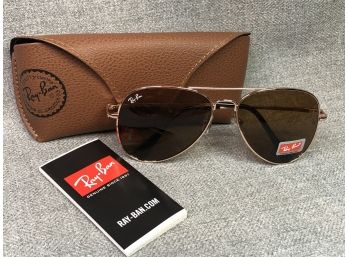 Fantastic New RAY BAN Aviator Sunglasses - Rose Gold Frames With Brown Lenses With Case - Booklet - Cloth