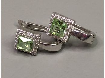 Fabulous Sterling Silver / 925 Earrings With Light Green Amethysts & White Topaz - Very Nice Pair - Great Gift