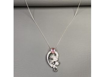 Fabulous Sterling Silver / 925 Leopard Pendant In Cartier Style With Sterling Silver Necklace - Made In Italy