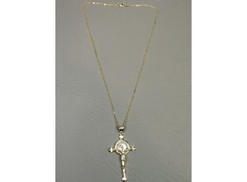 Amazing Sterling Silver / 925 With 14kt Overlay - Cross / Crucifix & 16' Necklace LOADS Of Gleaming Zircons