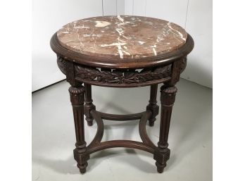 Fabulous Antique Round All Hand Carved Table With Marble Top - 1910-1920 - Made In Belgium - Wonderful Table